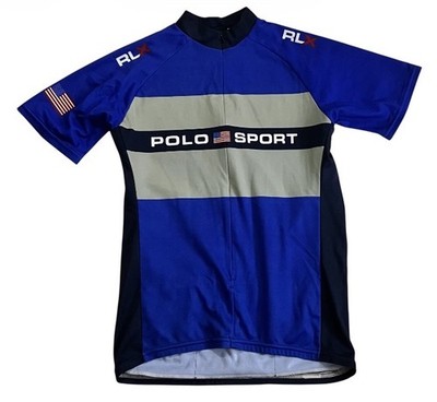 Polo Sport Ralph Lauren Short Sleeve Cycling Jersey Shirt Sz L Navy Blue Gray