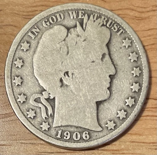 1906 Barber Half Dollar Silver Circulated US Coin 50C Business Strike