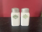 Vintage Hazel Atlas Milk Glass Salt & Pepper Shakers, Aluminum Lids
