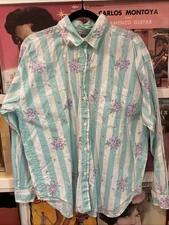 Gitano Vtg Button Down 80s Striped Floral Medium Grandma Flawed