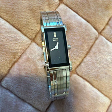 Citizen Eco-Drive Women's Rectangle Dress Watch Black Dial Silver SS Bracelet