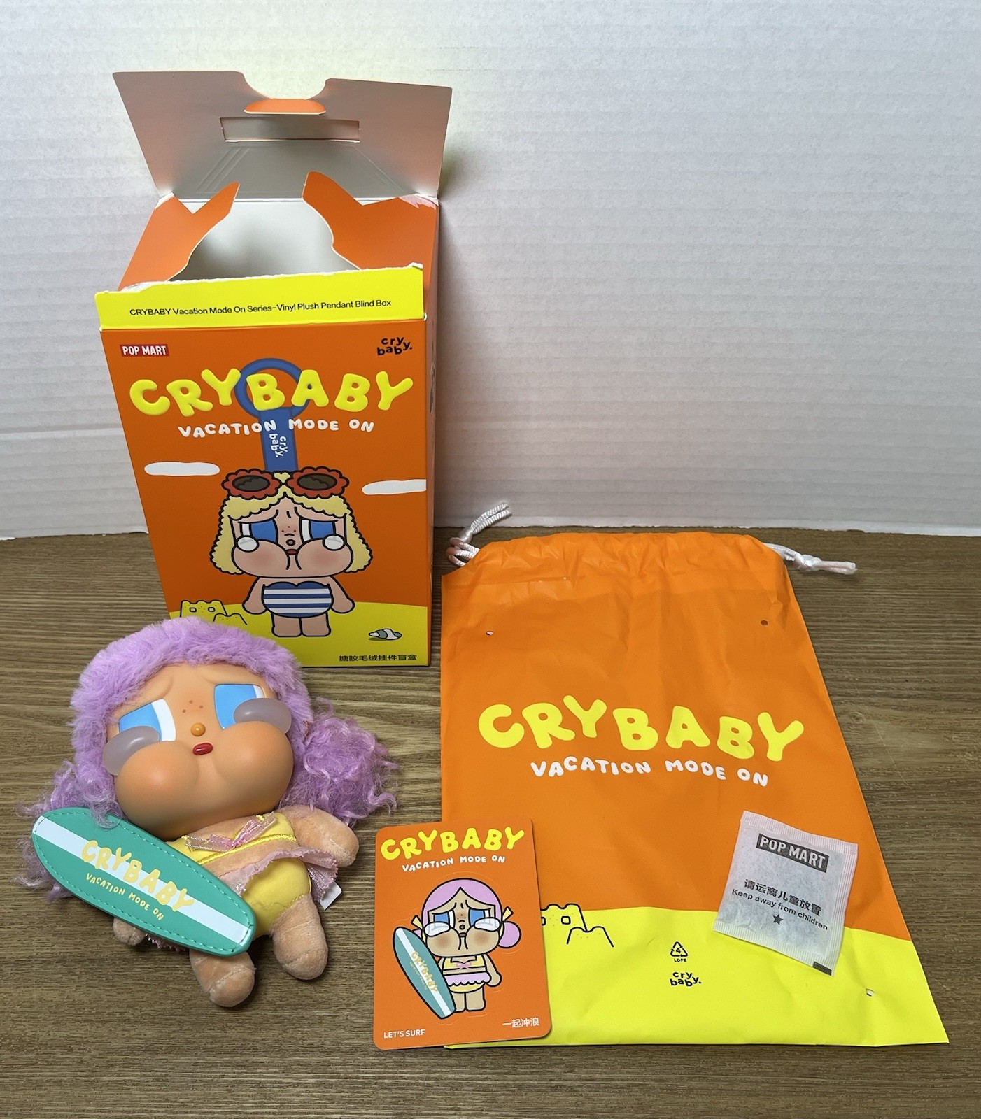 Pop Mart Crybaby Vacation Mode On Lets Surf Vinyl Plush Pendant