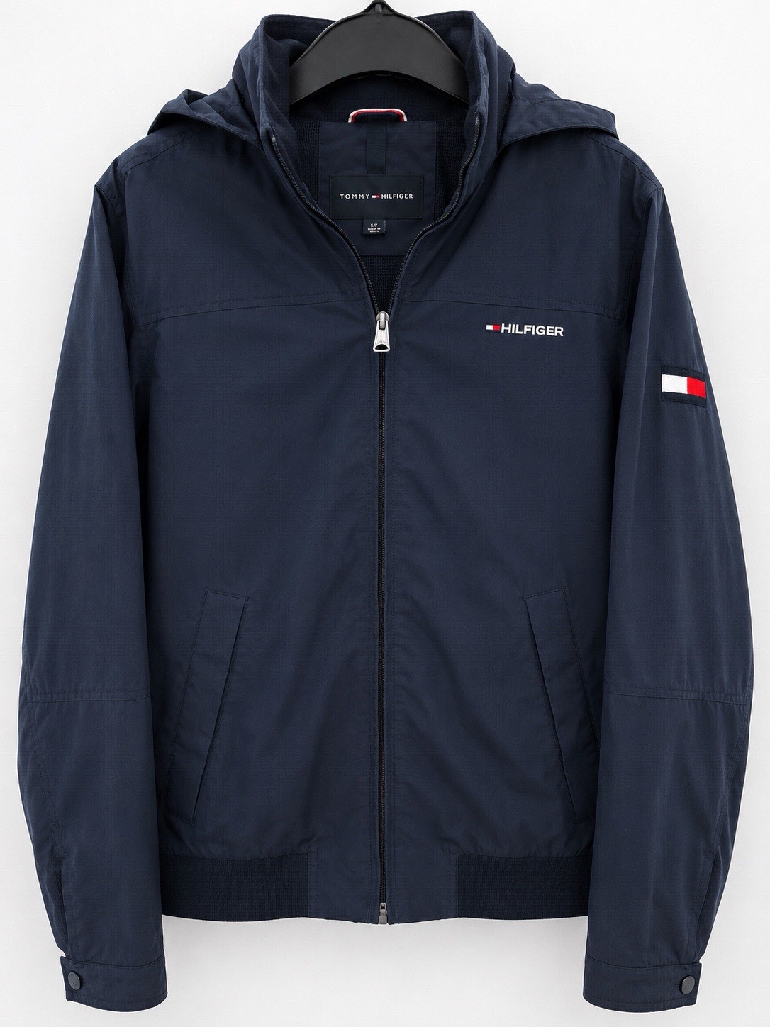 Tommy Hilfiger Hooded Windbreaker Jacket Men’s Size Small Navy Full ZipExcellent