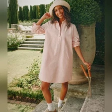 Joules NWT Marlowe Pink Nehru Collar Denim Shirt Dress Size 4 Oversized Shift