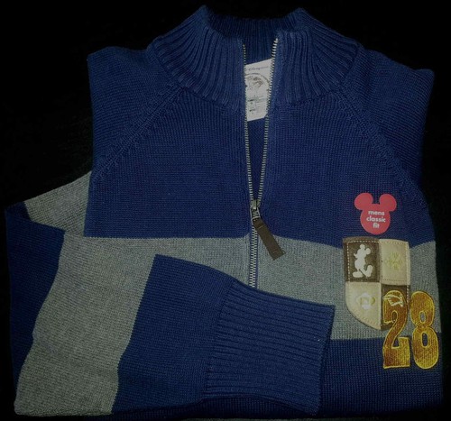 Maglione Disney 1/2 cerniera Classic Fit L blu navy a righe grigio nuovo senza etichette c223 - Foto 4 di 5