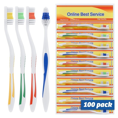 Bulk Toothbrush Set - 100 Classic Medium Soft Toothbrushes for Family and Travel - Picture 4 of 9
