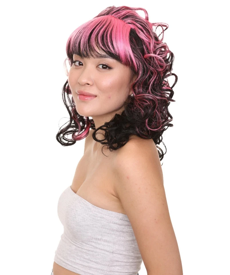 Peluca para mujer adulta para juego de disfraces monstruo peluca negra rosa HW-090 Foto 2 de 4
