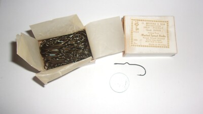 100 Vintage Mustad Sproat 38959 Kink in Extra Long Shank 1 Popper Hook Fly - NOS