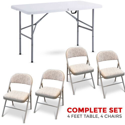 4FT Folding Table Foldable Metal Fabric Home Garden Party Dinner Padded Chair - Picture 8 of 12