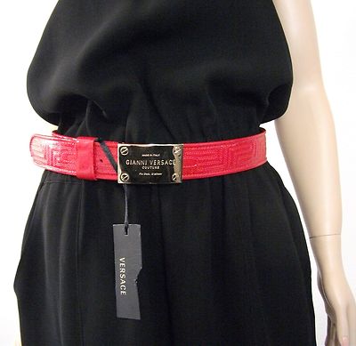 Versace Patent Leather Greca Belt with Gold Buckle Size 80 