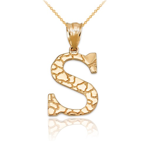 Yellow Gold Nugget Letter Initial Pendant Necklace - Picture 61 of 75