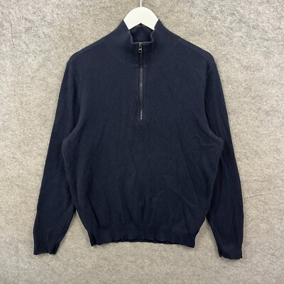 Hugo Boss Pullover Herren Large Blau Regular Fit 1/4 Zip Sweatshirt Baumwolle Wolle Top