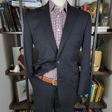 Joseph Feiss Gold Mens Sport Coat Two Button Black Super 120s Wool 40R SLIM