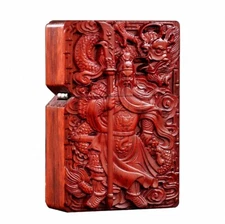 Natural Rosewood Carved Guan Warrior Lighter Box For Zippo Insert Kit(Case Only)
