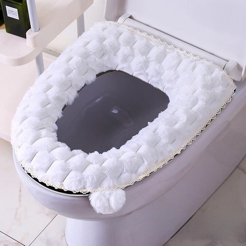 Faux Rabbit Fur Toilet Seat Cover Mat cover Zipper Washable PU Leather Backing - Picture 13 of 18