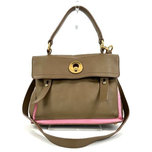 Yves Saint Laurent 2way Bag Muse Leather Brown Pink Authentic From Japan 0406