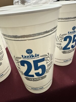 Taxzikie  25 Years  12 Large Cups Plastic Mediterranean Cafe 2023  7 h  W 4.5