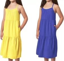 2 Pack Mondetta Youth Dress, Sundress, Blue  Yellow, Girls Size Small 7/8, NEW