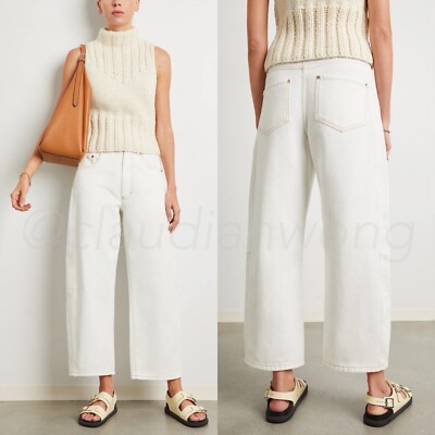 GWYN G. Label by Goop Armen Curved Barrel Wide Leg White Jeans Sz 26