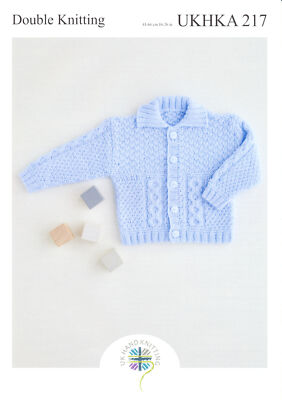 Doppelstrick Strickmuster Baby Flachkragen oder Kapuze Zopfmuster Jacke UKHKA 217