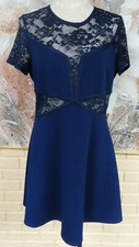 NWOT ELEGANT EXPRESS SZ LARGE SEXY BLUE FIT & FLARE DRESS YOKE /WAIST SHEER LACE