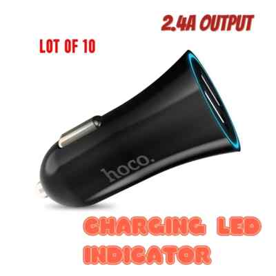 Lot of 10 Double USB port Car charger 2.4A output multiple circuit protection