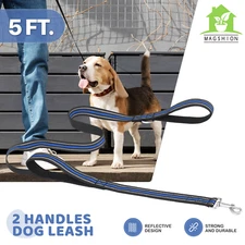 Heavy Duty 5 FT Dog Leash Reflective Leads For Large dogs Navy Blue w/2 Handles