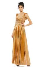 Ieena Mac Duggal Gold Pleated Metallic Sleeveless Gown Size 4 $498