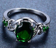 3Ct Simulated Green Emerald Knot Design Engagement Ring 14K White Gold Plated