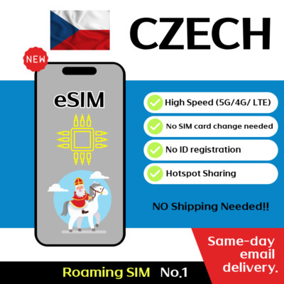 Czech Republic + Europe 33Countries  Travel eSIM - 12 to 30 Days - Unlimited, 5G