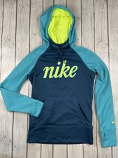 Nike XS Womens Hoodie Pullover Therma-Fit Teal/Blue Turquoise Neon Green Yellow