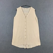 POETRY Blouse Womens UK 14 Beige 100% Linen Knit Vest Sleeveless Button