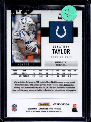 2020 Chronicles #447 Jonathan Taylor 2020 Score Update Rookies