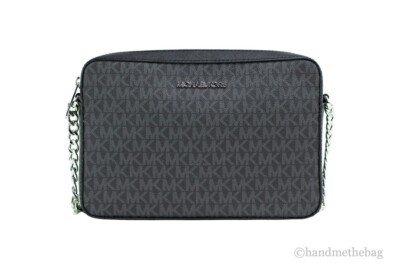 Michael Kors Jet Set Large Black Signature PVC East West Crossbody Handbag