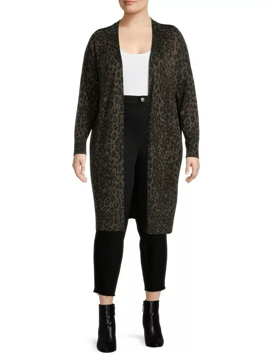 Terra Sky Sea Turtle Leopard Print Open Front Cardigan Long