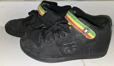 Vtg. Ipath Grasshopper Rasta Midtop Skateboarding Shoes Sz. 11 Hemp Vegan Black