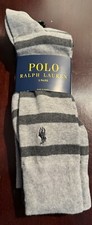 POLO Ralph Lauren 3 Pairs Dress Socks Grey Striped Solid NEW