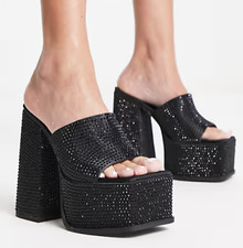 Shellys London Sagittarius Platform Heeled Mules Black Shimmer UK 6 EU 39 New 