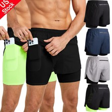 Mens 2 in 1 Running Shorts Workout Athletic Training Gym Outdoor Sports Shorts