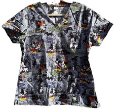 Disney Mickey Mouse Halloween Scrub Top Small Gray All Over Print Nursing