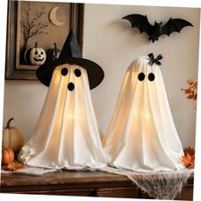 Halloween Decorations Light-Up Ghosts with Witch Hats - Indoor Ghost Decor