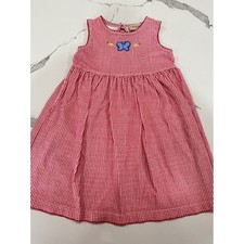 Vtg Gingham Butterfly Dress Red White Toddler Girls Size 4T