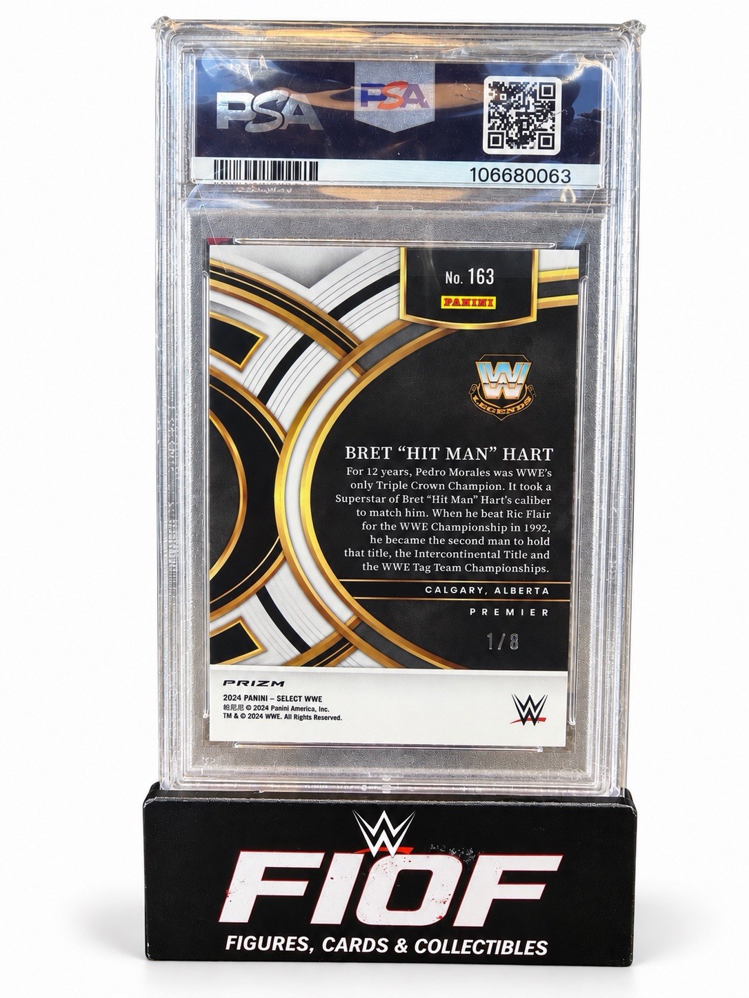 2024 Select WWE Bret “Hit Man” Hart Lucky Envelopes Prizm PSA 10 1/8 view 2