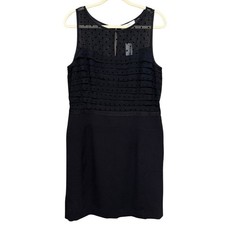 Loft Little Black Dress Size 14 Black Flocked Dot Tiered Top Sleeveless LBD NEW