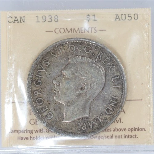 1938 Canada Silver Dollar ICCS AU50 - Key Date