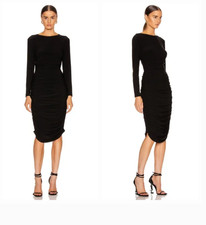 Norma Kamali Black Long Sleeve Shirred Waist Dress Nwt M