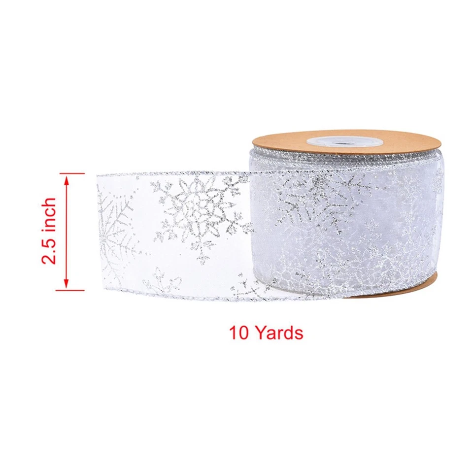 2pcs CHRistmas Wired Sheer Ribbon Snowflake Printed - Image 2 of 4