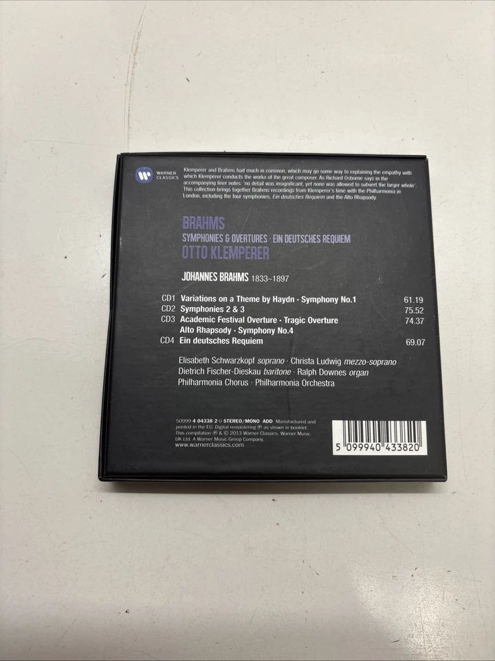 KLEMPERER Brahms Symphonies & Overtures Ein Deutsches Requiem 4-CD Schwarzkopf Foto 4 de 4