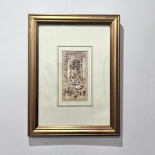 Vintage Framed Trevi Fountain Watercolour Painting, Signed And Mounted 40 x 31cm