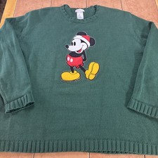 Vintage Mickey Mouse The Disney Store Sweatshirt Sweater Army Green Sewn Logo
